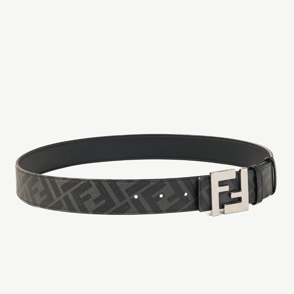 Fendi Reversible FF Black Leather & Monogram Canvas Logo-Buckle Belt